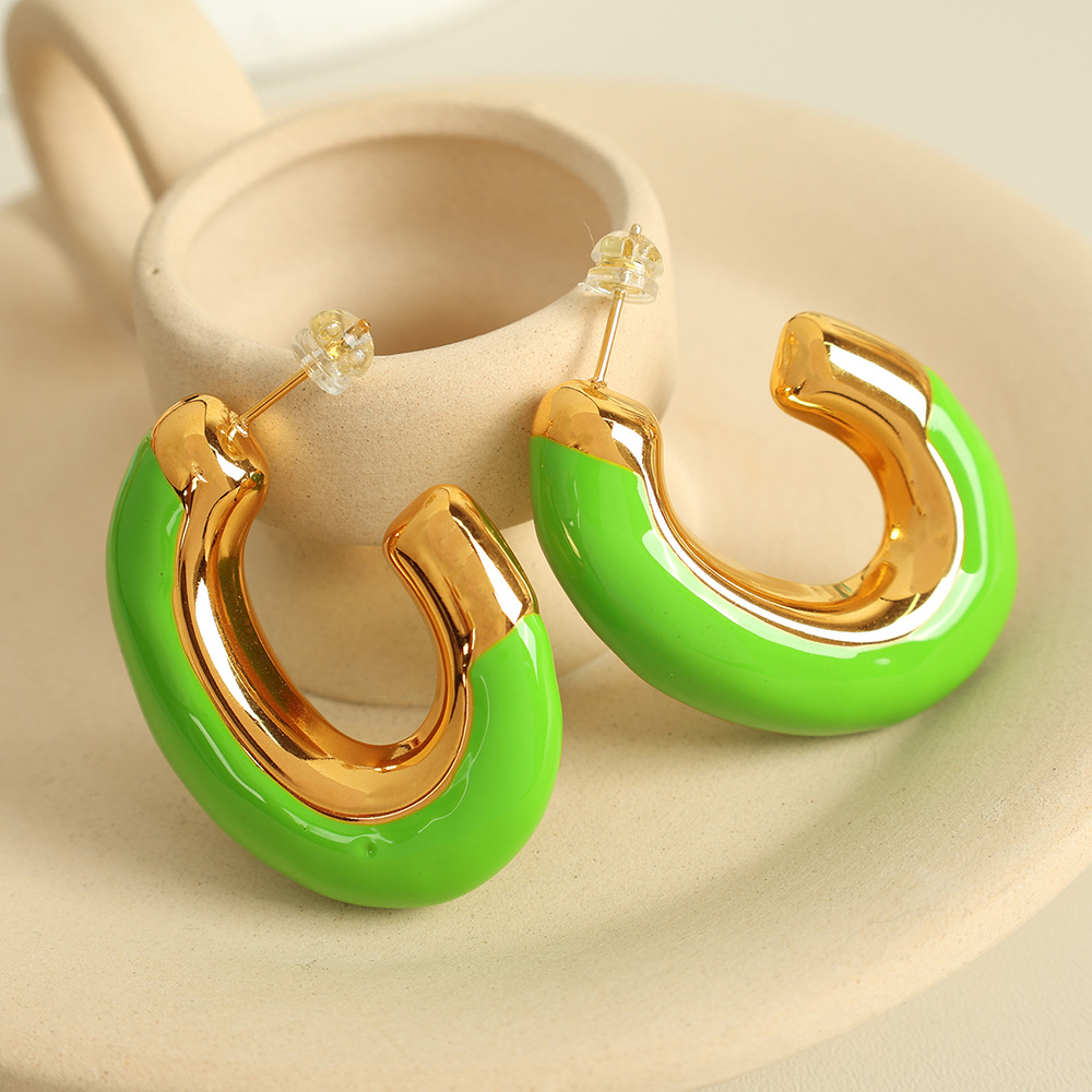 1 Pair Simple Series Casual Style Stainless Steel 18K Gold Color Plated Women's Hoop Earrings 